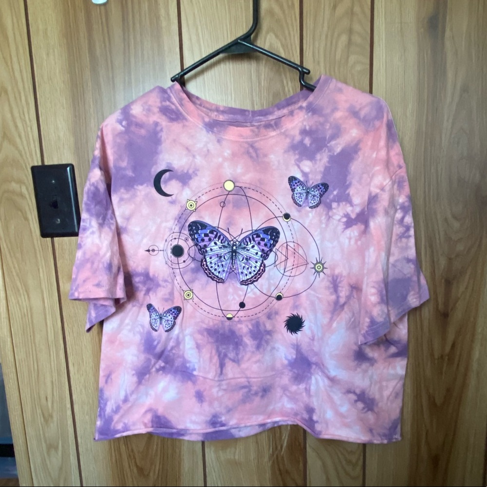 🔮Pink&Purple Tie Dye Butterfly Cropped Tee🔮